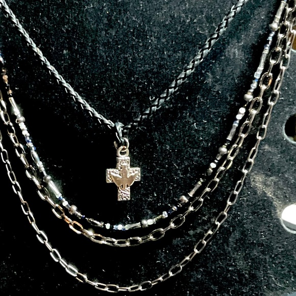 Four Strand Necklace with Silver Cross Adjustable - Picture 7 of 8
